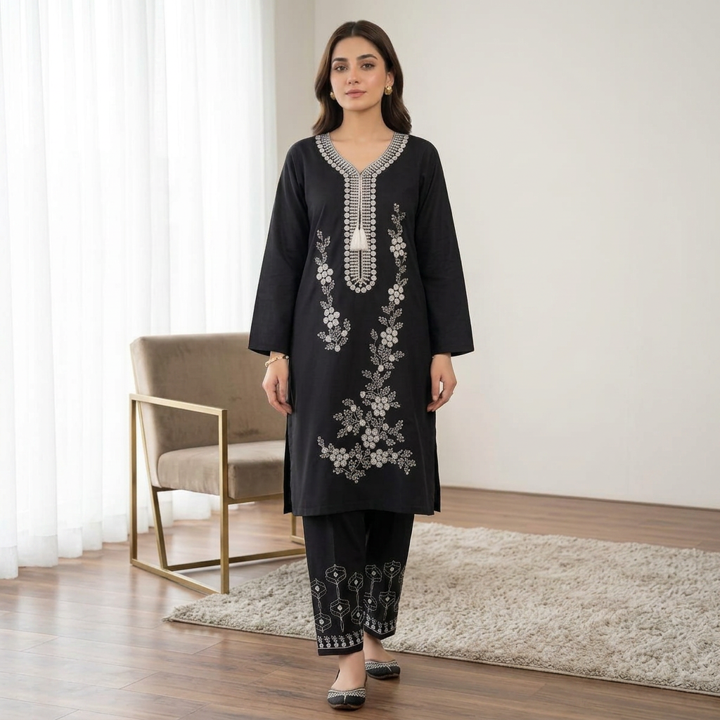 Embroidered 2-Piece Collection – Panel Embroidered Shirt & Paincha Embroidered Trouser