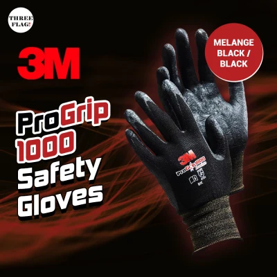 3M ProGrip 1000 Safety Gloves S,M,L - Melange Black, Black