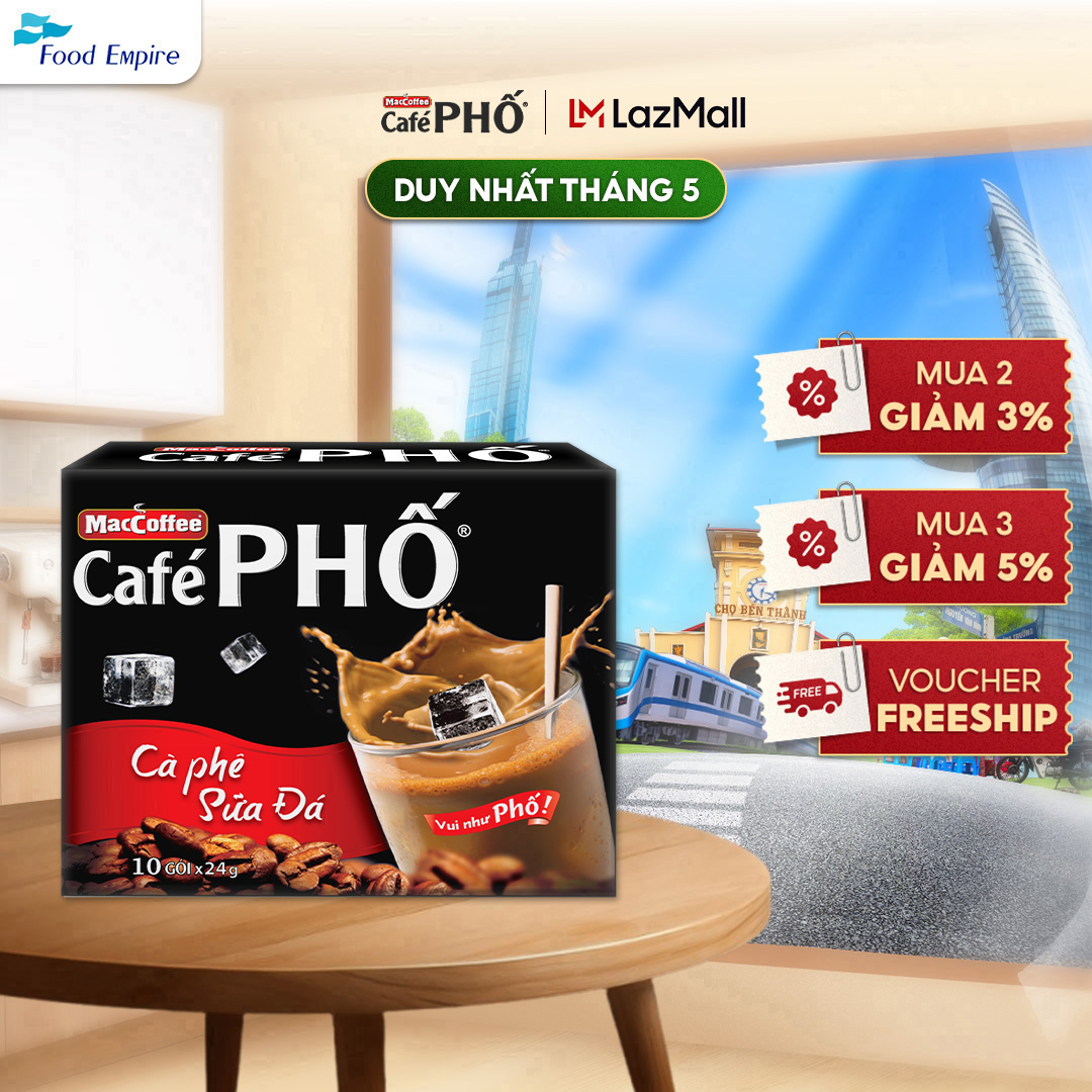Cà phê Phố Sữa Đá - Maccoffee (hộp 10 gói x 24g)