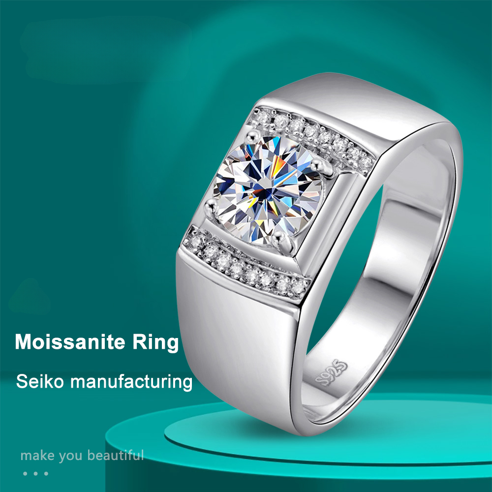 1.0ct moissanite nhẫn cho nam giới gốc sang trọng rắn 925 Sterling Sliver kim cương cấy Chất lượng cao Nhẫn cưới