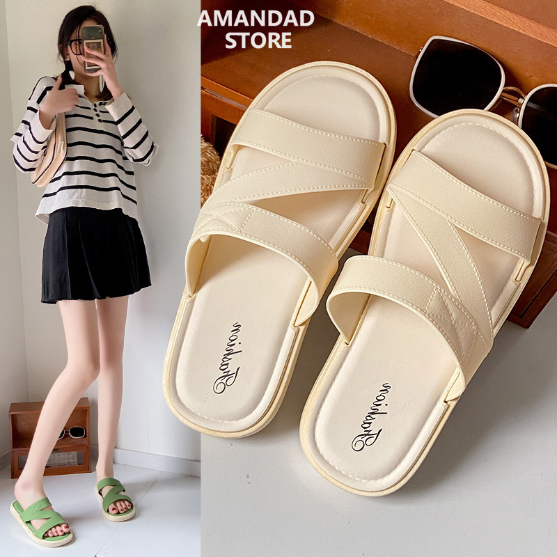 Dép đi trong nhà qiaoyuluo áo khoác ngoài của phụ nữ Dép Lê Nữ đế dày với một Dép xăng đan có buộc nơ áo khoác ngoài của phụ nữ Dép đế xuồng phụ nữ