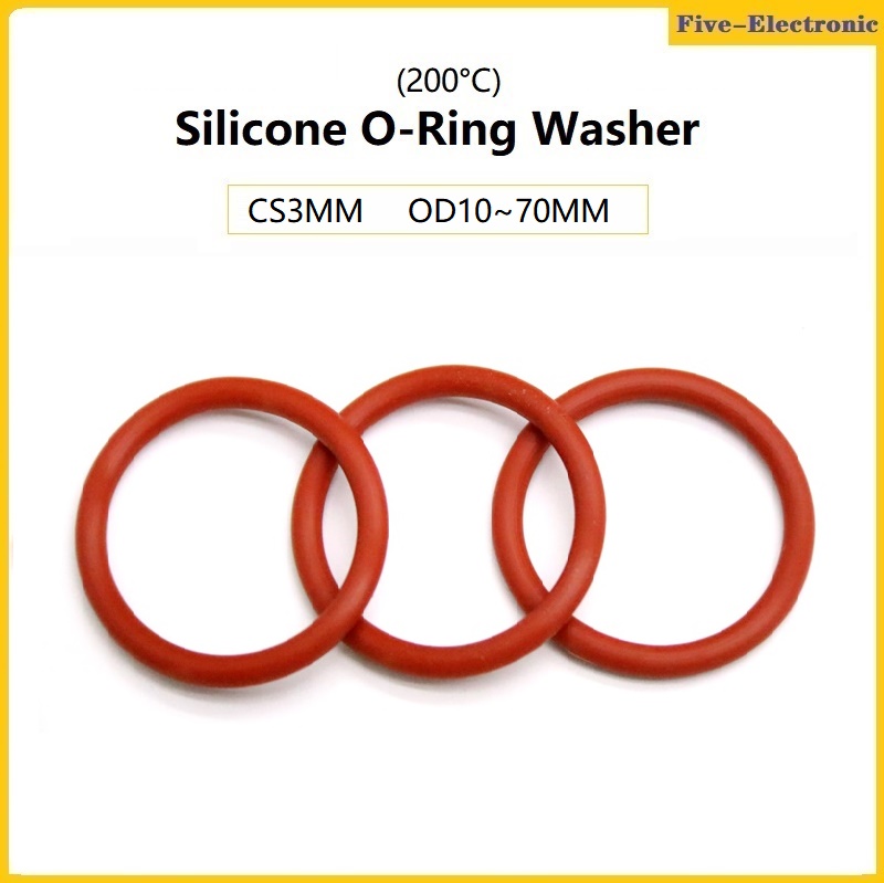 1mm Cross Section OD 5-46mm FOOD GRADE Red Silicone O-rings Washers 50/100pcs 