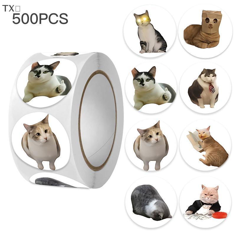 TX🏮💓🧧 1 Cuộn (500Pcs) Đáng Yêu Pet Mèo Meme Dán 2.5Cm 1.0 48 Thiết Kế Decal Nhãn Cho Trẻ Em Giáo Viên Quà Tặng Gói Trang Trí Nội Thất