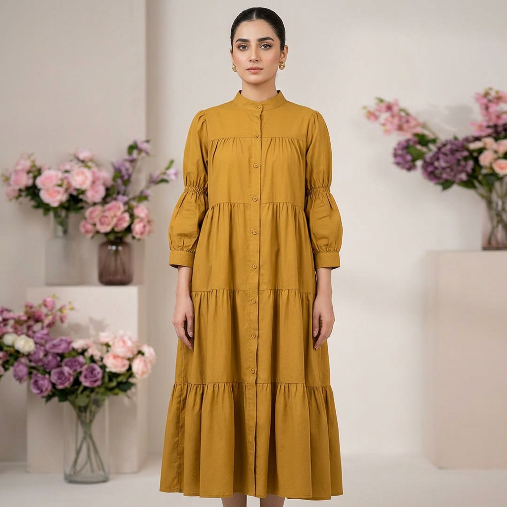 Dealistaan Most Demanding Design Stitched Western Style Panel Work Long Frocks For Women