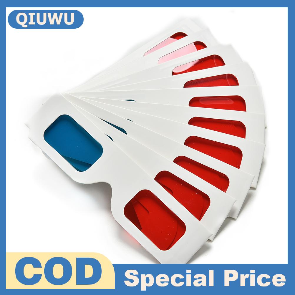 QIUWU 10pcs Universal anaglyph กระดาษแข็งกระดาษสีแดง Blue Cyan 3D แว่นตาวิดีโอ ราคา 24 บาท*ส่งฟรี