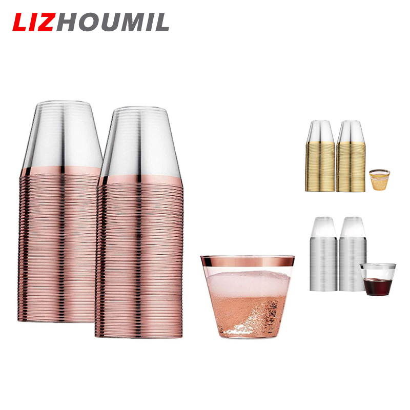 LIZHOUMIL 100pcs Gold-rimmed Plastic Cups 3 Colors Available Food-grade Plastic Heavy-duty Disposable Plastic Cups For Iced Coffee Cold Beverage ราคา 762 บาท*ส่งฟรี