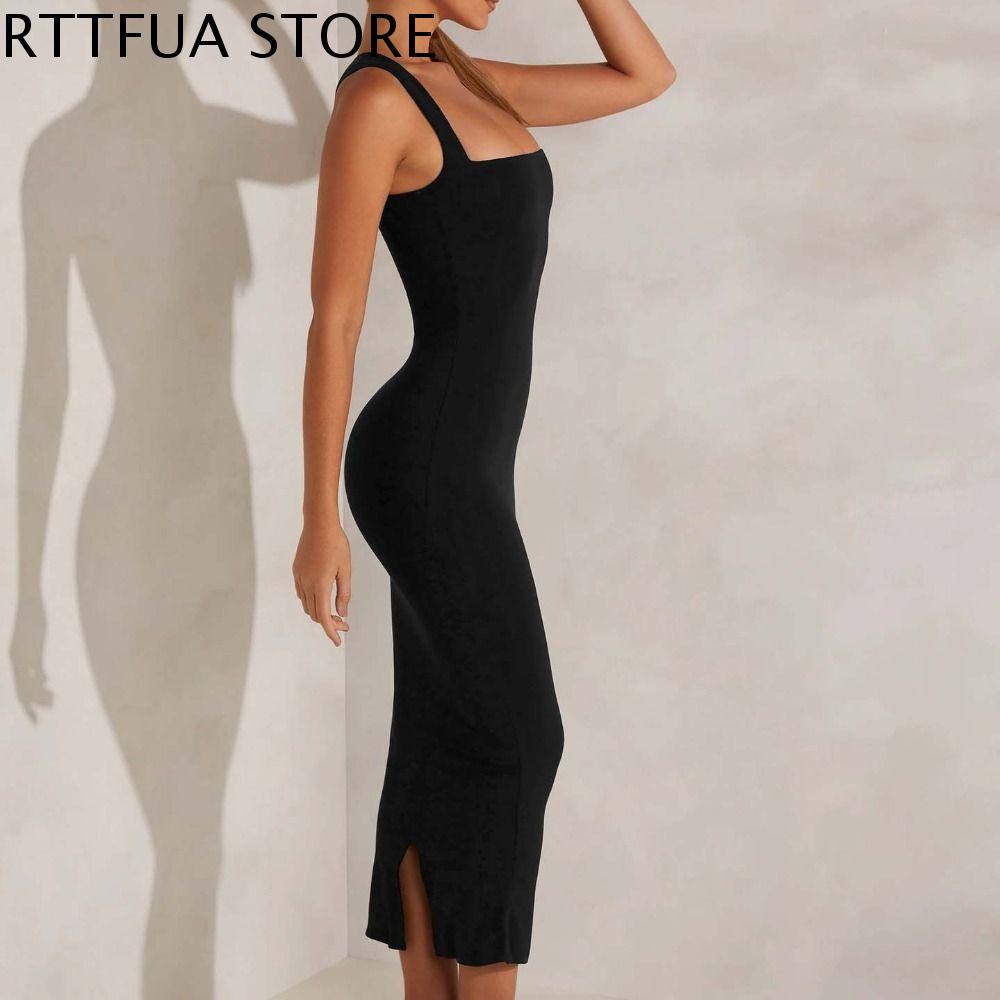 RTTFUA Dây đeo quần Đầm dự tiệc không tay XẺ Quấn hông Đầm Dạ Hội Dài Khí chất Váy bạn gái Váy ôm sát Nữ/Nữ