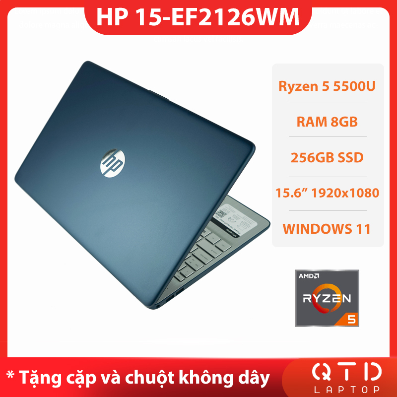Laptop HP 15-EF2126WM AMD Ryzen 5 5500U/ 8GB/ 256GB SSD/ 15.6FHD (1920x1080)/ Webcam/ FP Reader/ Windows 11 (BLUE)