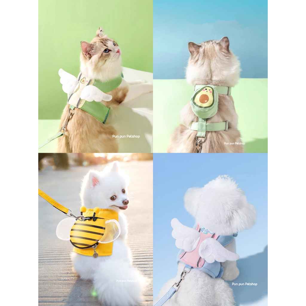 Dây dắt chó mèo đi dạo , Dây dắt chó mèo đai yếm cánh thiên thầƞ , quả bơ dễ thương - Pun pun Petshop