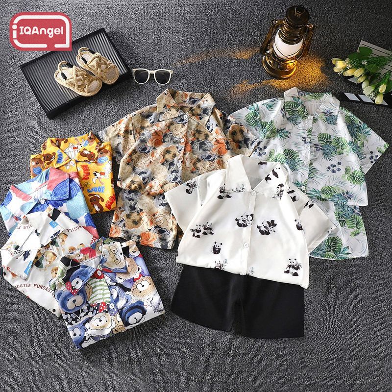 IQANGEL Children's Shirt Suit, Two-Piece for Boys, Baby Short Sleeve Shorts Casual Thin Children's Clothing ราคา 124 บาท*ส่งฟรี
