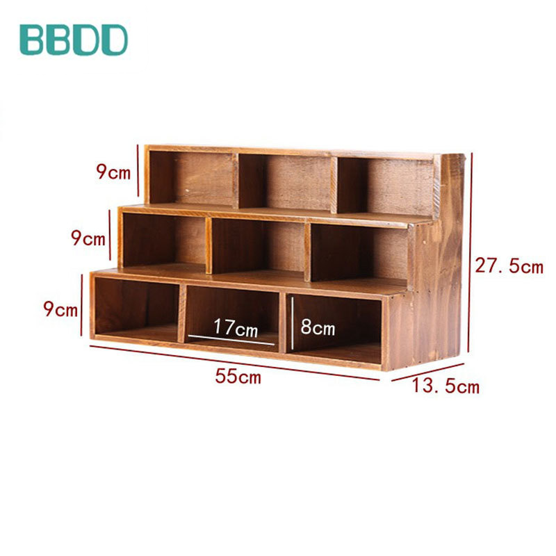 Gỗ đặc Retro cũ trưng bày tủ ngăn đồ lặt vặt mỹ phẩm lưu trữ tủ 9 ngăn hình thang hộp lưu trữ