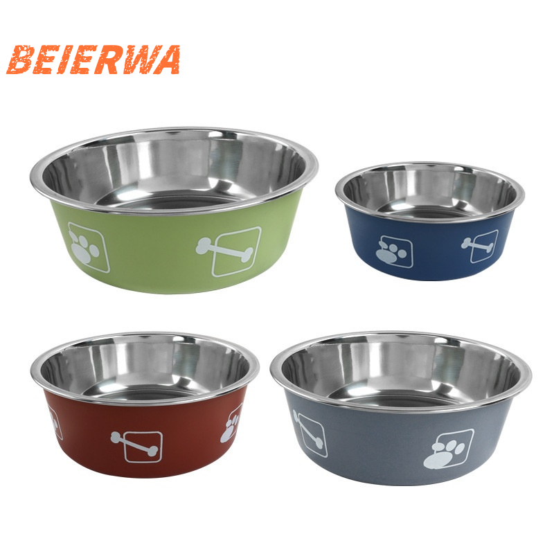 BEIERWA ชามอาหารสัตว์เลี้ยงแบบสองชั้นหนาทนทาน ทำจากステนเลส ป้องกันลื่นและไม่พลิกง่ายสำหรับสุนัขและแมว ราคา 95 บาท*ส่งฟรี