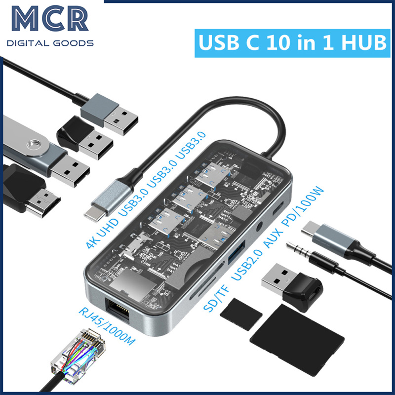 10 trong 1 USB C HUB Loại C Dongle với dữ liệu cáp bộ chuyển đổi chuyển đổi 5Gbps tốc độ cao loại C HUB cho máy tính xách tay máy in