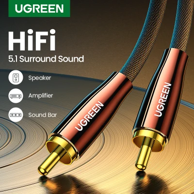 Ugreen 1/2M HiFi 5.1 SPDIF RCA to RCA Male to Male Coaxial Cable Stereo Audio Cable Nylon RCA Video Cable for TV Amplifier Home