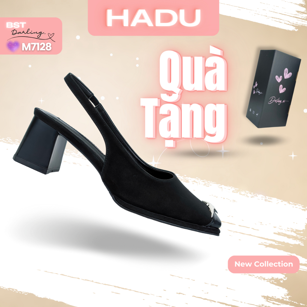[Darling ARIUS Tặng Kèm Hộp] Giày Cao Gót 5P Bít Mũi Quai Hậu Khóa Chữ Thập HADU M5106 Da PU Cao Cấp