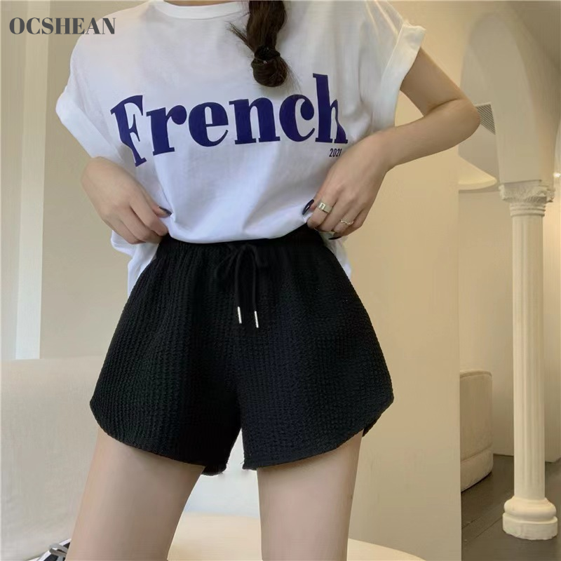 OCSHEAN Women's French Style High-Waist Casual Shorts with Drawstring for Comfort ราคา 42 บาท*ส่งฟรี
