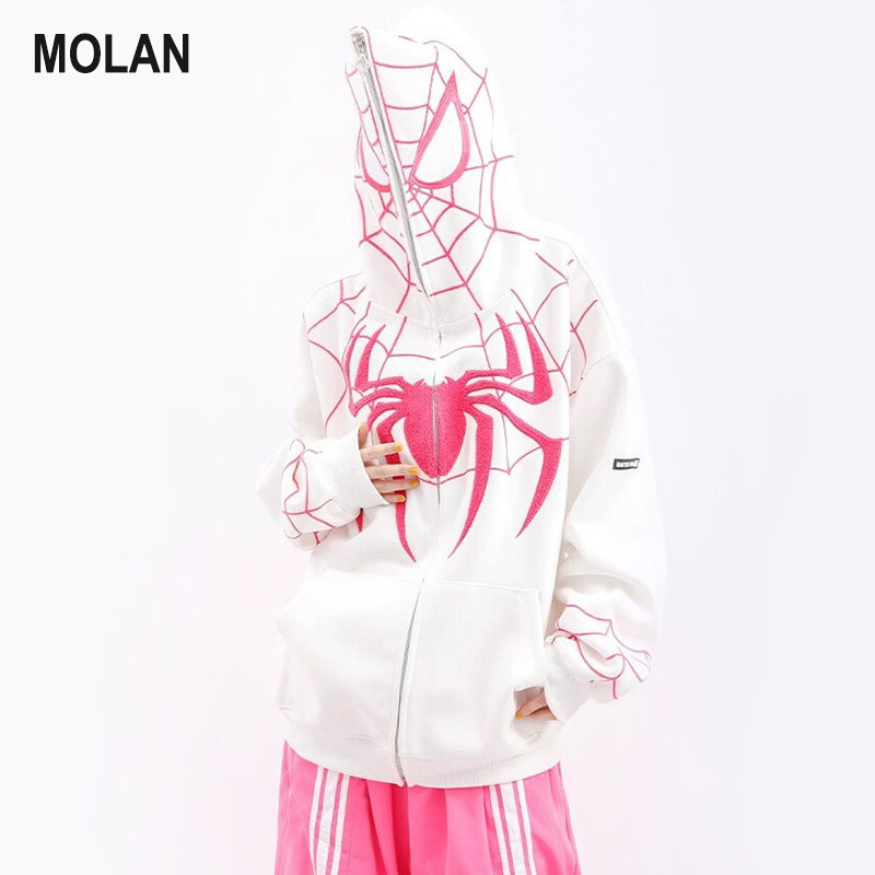 MOLAN Áo khoác cho nam Quần áo người nhện áo khoác có khóa áo nỉ họa tiết thêu người nhện Unisex