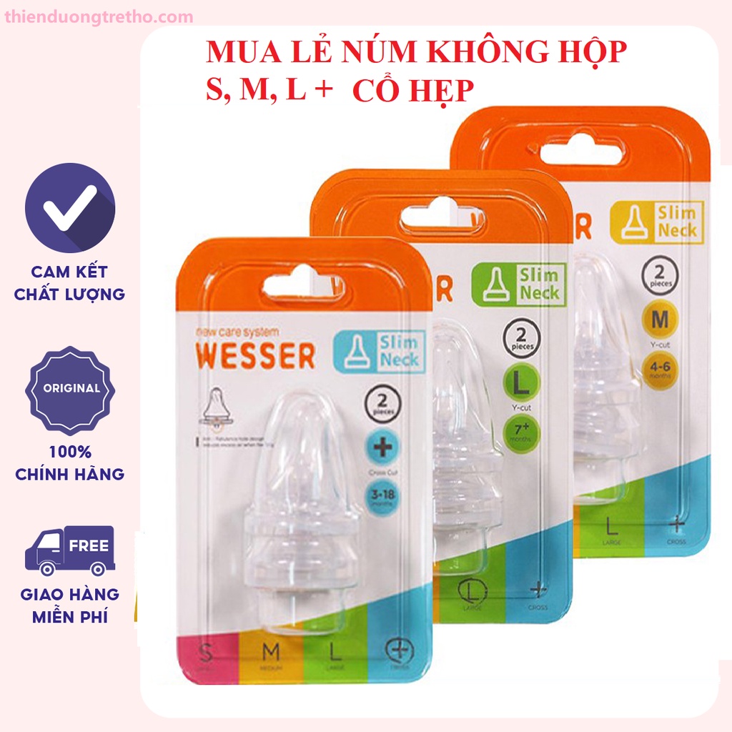 Núm ty bình sữa wesser cổ hẹp s,m,l,+ chất liệu silicon siêu mềm