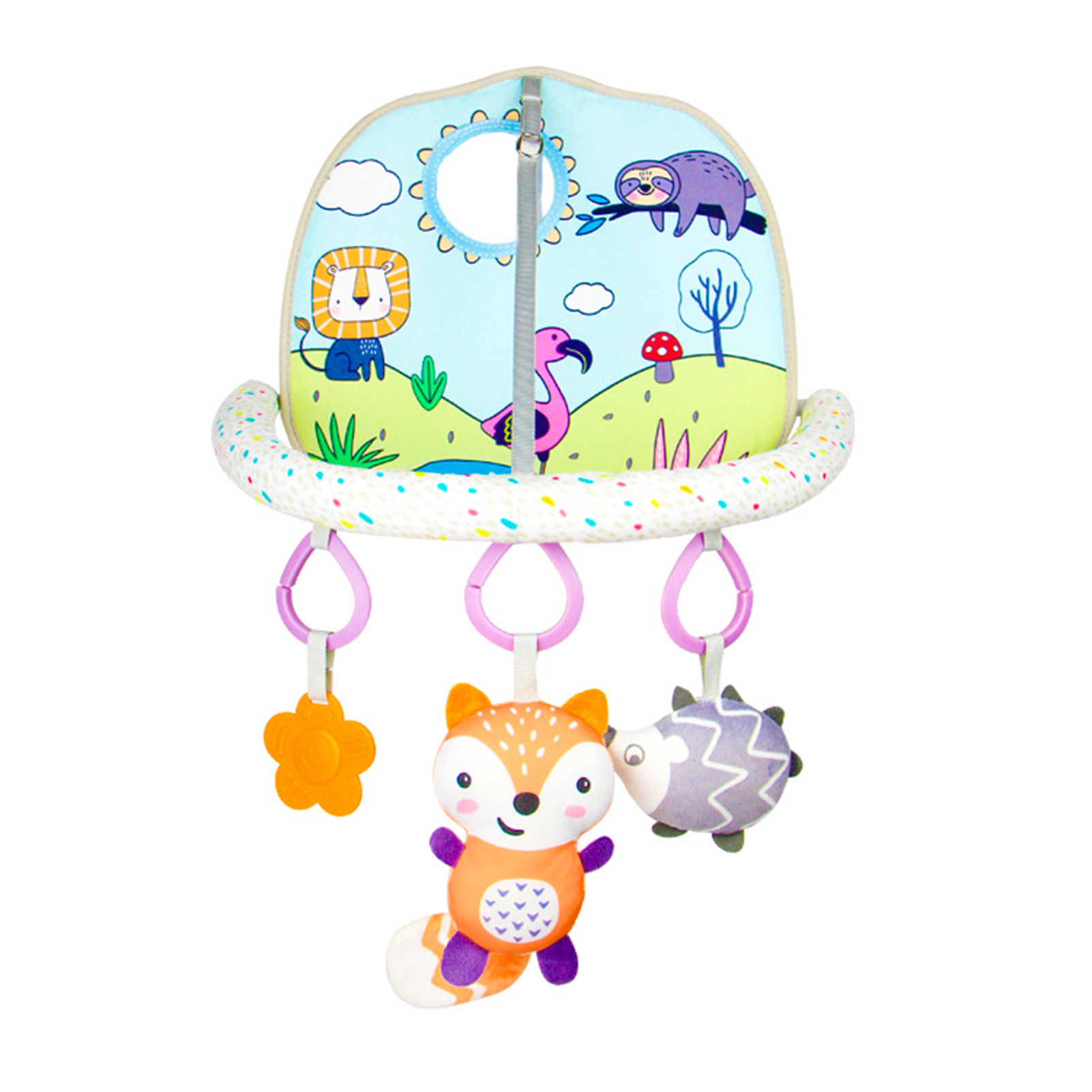 Witty Code Crib Hanging Toy Adjustable Distance Bracket Baby Crib Hanging Toy with Rattle Mirror Teether Adjustable Clip Non-slip Cute Pendant Perfect Car Seat Toy for 0-3 Year Olds