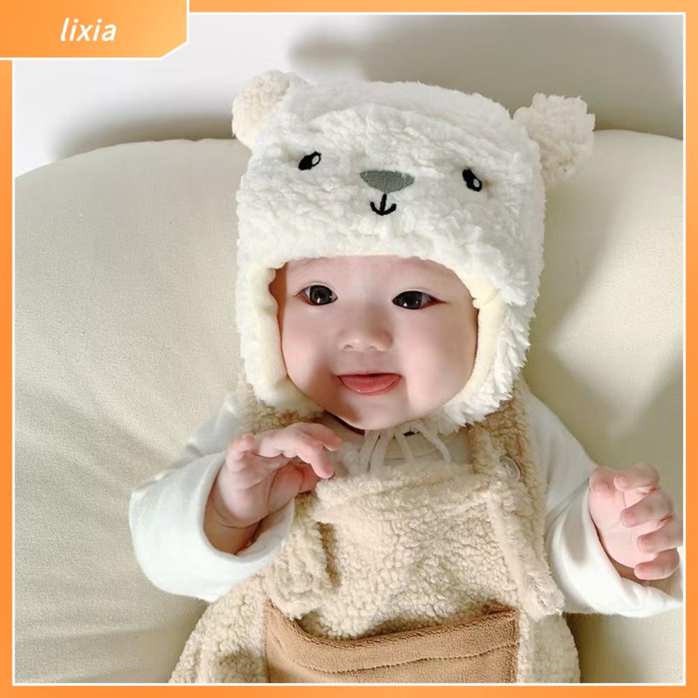 LIXIA Lông cừu Mũ cho bé Bảo vệ tai Lót nhung Mũ len gấu Dễ thương Chống gió Mũ tai cho trẻ em