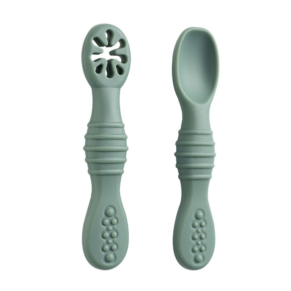 SEMATTI 2PCS Soft Silicone Baby Learning Spoons Feeding Tableware Eating Helper Children Cutlery Training Spoon Kitchen Cute Infant Feeding Spoon