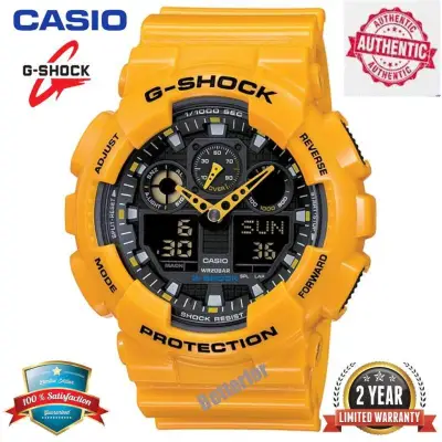 Original G-Shock GA-100A-9A Men Sport Digital Watch 200M Waterproof and Shockproof World Time LED Auto Light Wrist Sports Watches with 2 Year Warranty GA100/GA-100 Yellow