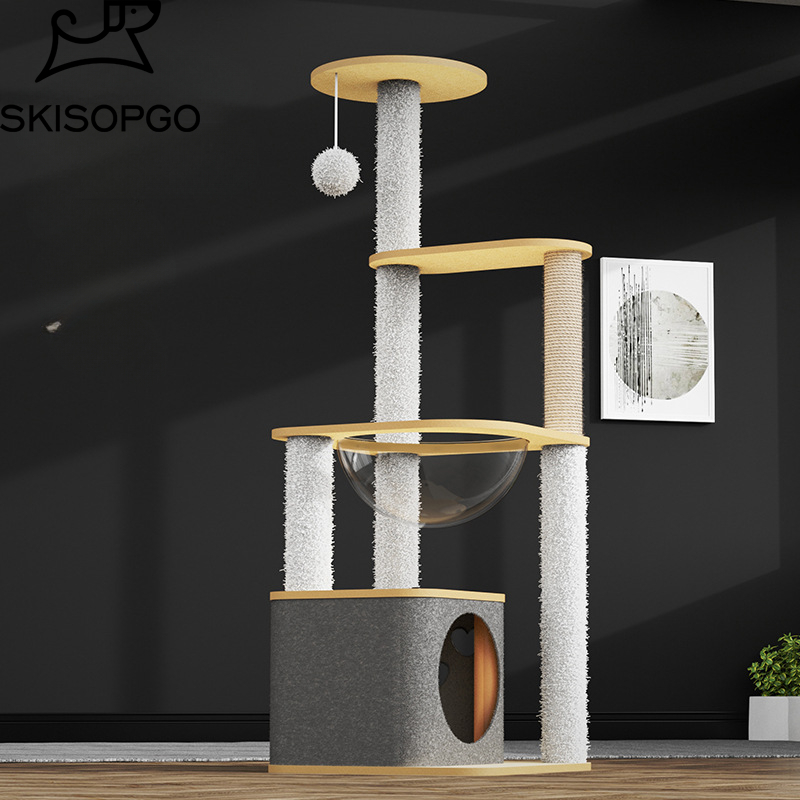 SKISOPGO คอนโดแมว โครงปีนแมว เสาลับเล็บ แท่นกระโดดแมวคอนโดแมวไม้ แคปซูลคู่ ของเล่นแมว ราคา 856 บาท*ส่งฟรี