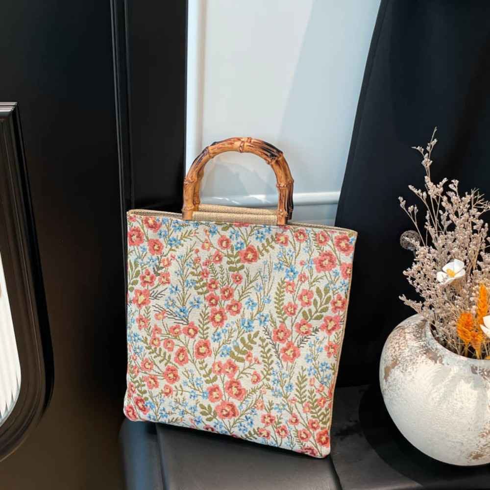 HERWK Vải Túi Tote Jacquard Phong cách Trung Quốc Hoa Túi xách in vải canvas Di động Khớp tre Túi đeo nách Hanfu Tiệc tùng - 6