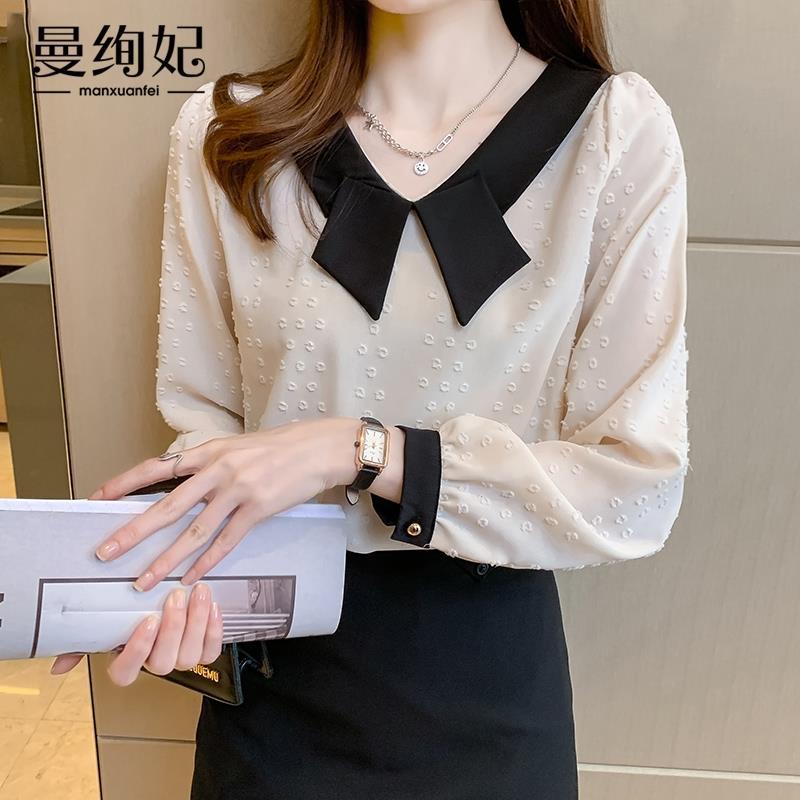 Women's Chiffon Shirt 2024 Spring New Fashionable and Western Style Bottom Small Shirt Top