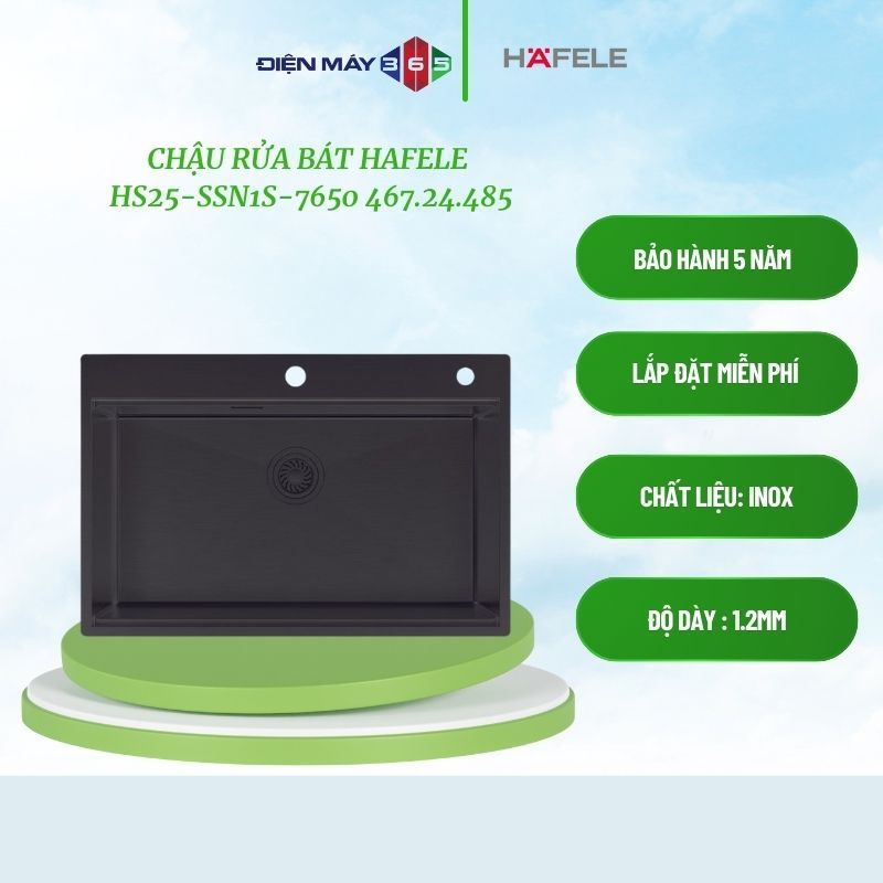 Chậu rửa chén Hafele 760mm 567.24.485 HS25-SSN1S-7650 màu Đen – Chất liệu Inox - Lắp đặt miễn phí