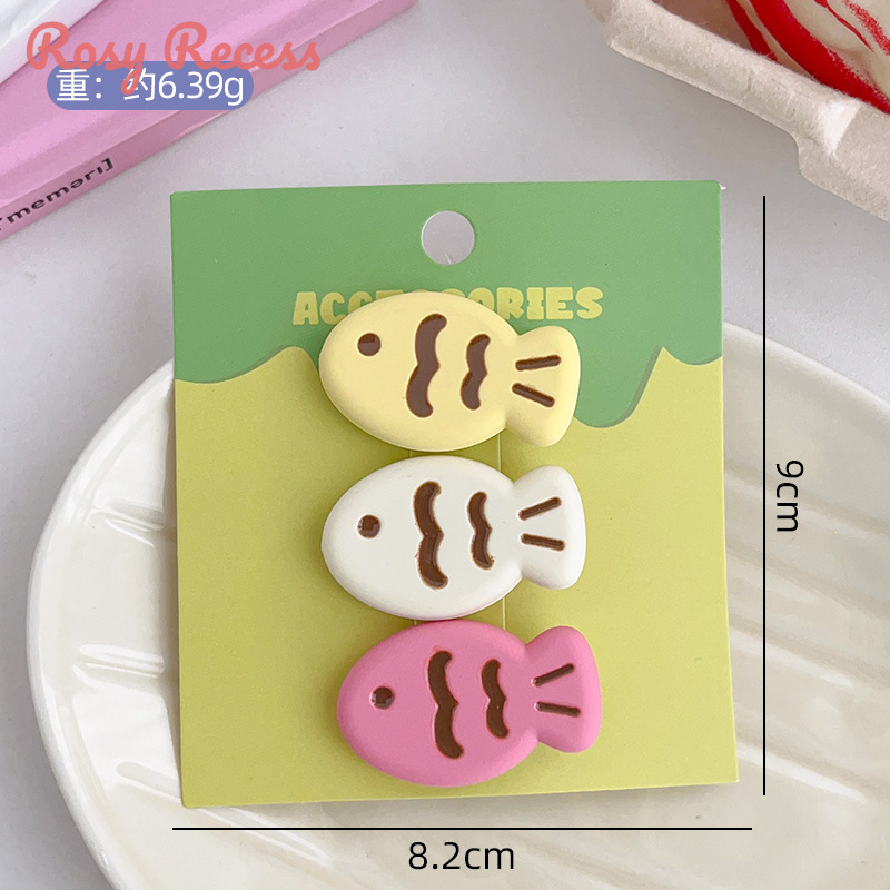 Rosy Recess Hồng hốc dễ thương kẹo màu Cá tráp biển Om kẹp tóc, trái tim cô gái ngọt ngào, tóc mái cá nhỏ, băng đô họa tiết hoạt hình đa năng Nhật Bản và Hàn Quốc