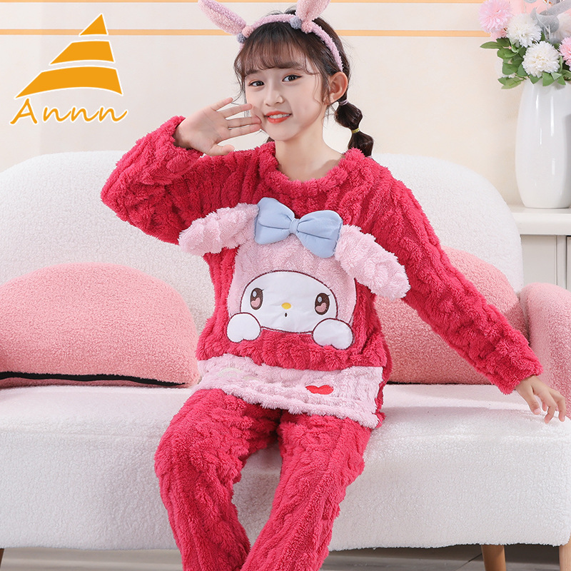 Annn Store Bộ đồ ngủ mùa đông san hô lông cừu cho trẻ em Bộ Đồ dày vải lông công chúa hoạt hình dễ thương cho bé gái Bộ đồ ngủ bé trai