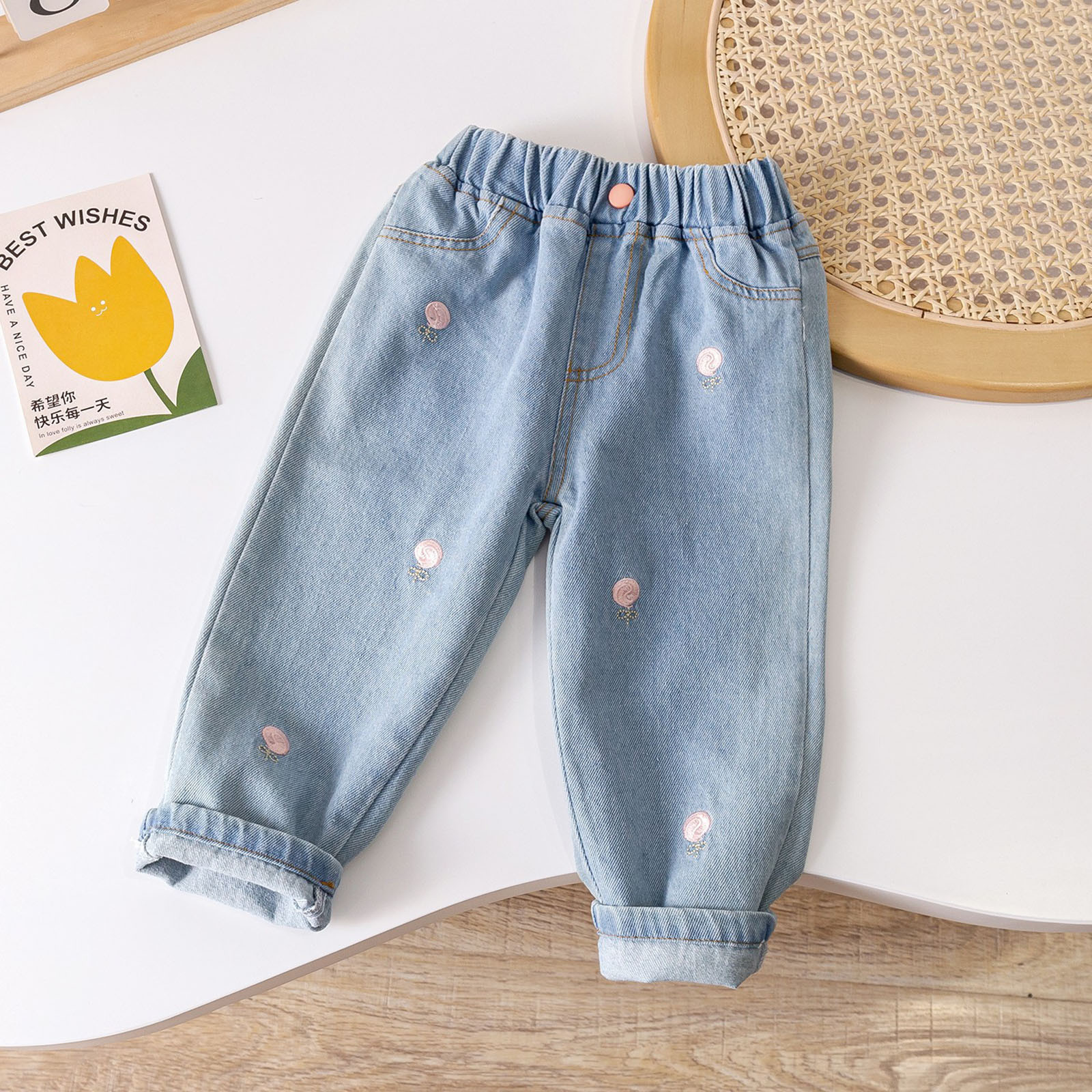 Girls Casual Solid Color Cute Jeans For Girls Pants