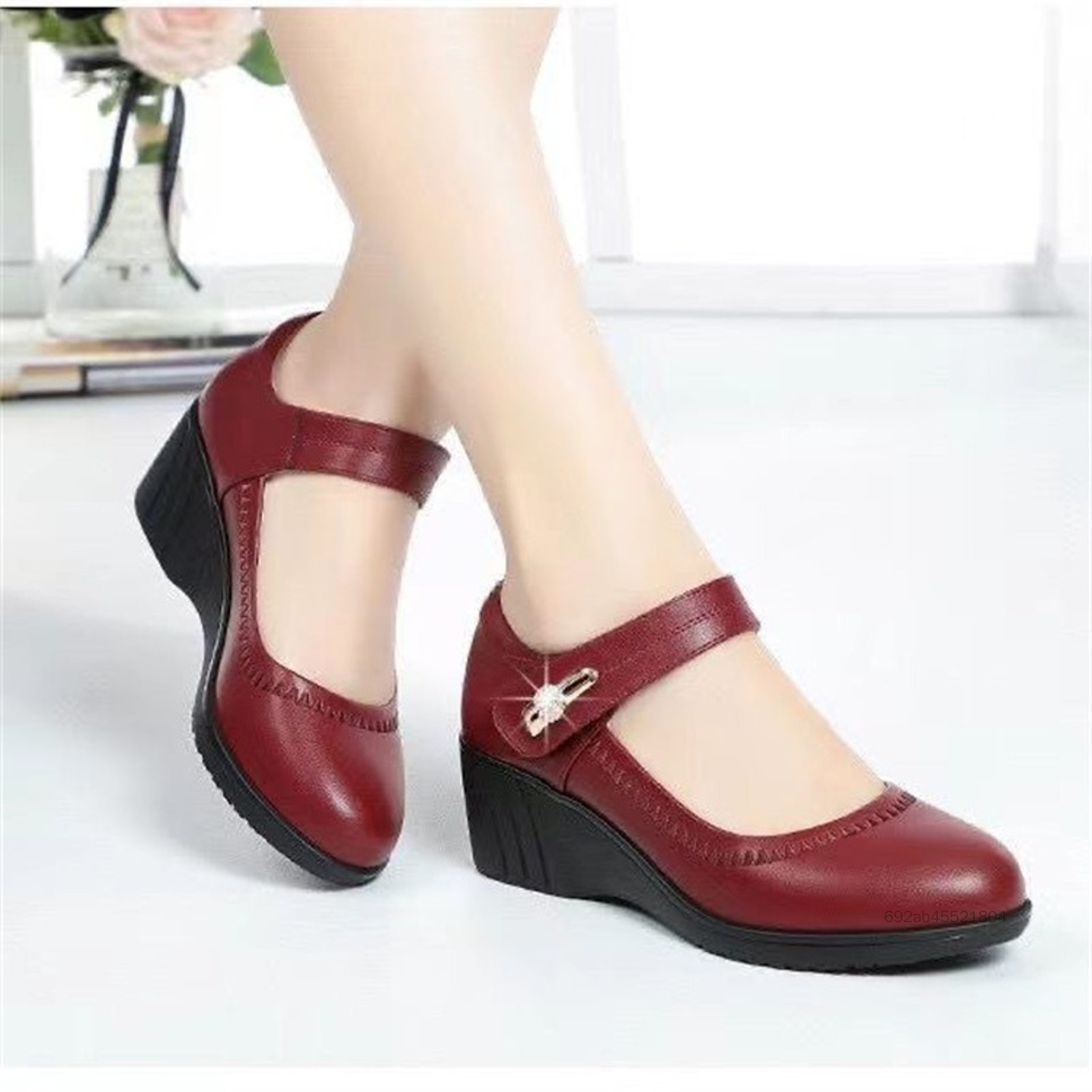 Nữ Da PU Mềm Giày Da PU Màu Bít Mũi Chun Gót Cho Tiệc Cưới Phòng Khiêu Vũ eWalker-VN - 2