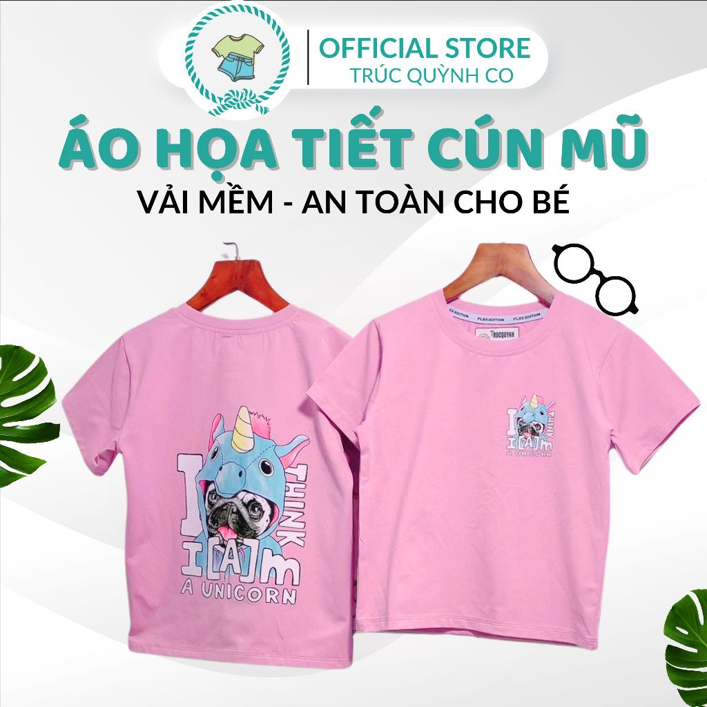 Áo thun bé gái Unicorn & Pug - Áo Thun Bé Gái Cotton Cao Cấp Vải mềm Mại, An Toàn cho bé(12-33kg)