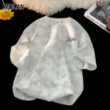 MOLAN Áo thun tay năm tấc dáng rộng nhuộm cột thắt cho thanh thiếu niên và thanh niên Trang phục thường ngày mùa hè