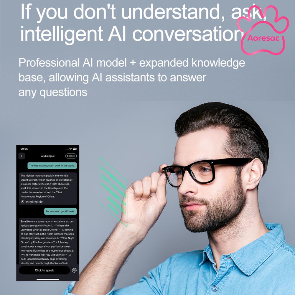 Aoresac Translator Glasses IP65 Rainproof 134 Languages Smart Glasses with Built in BOX Speaker for Business ราคา 777 บาท*ส่งฟรี