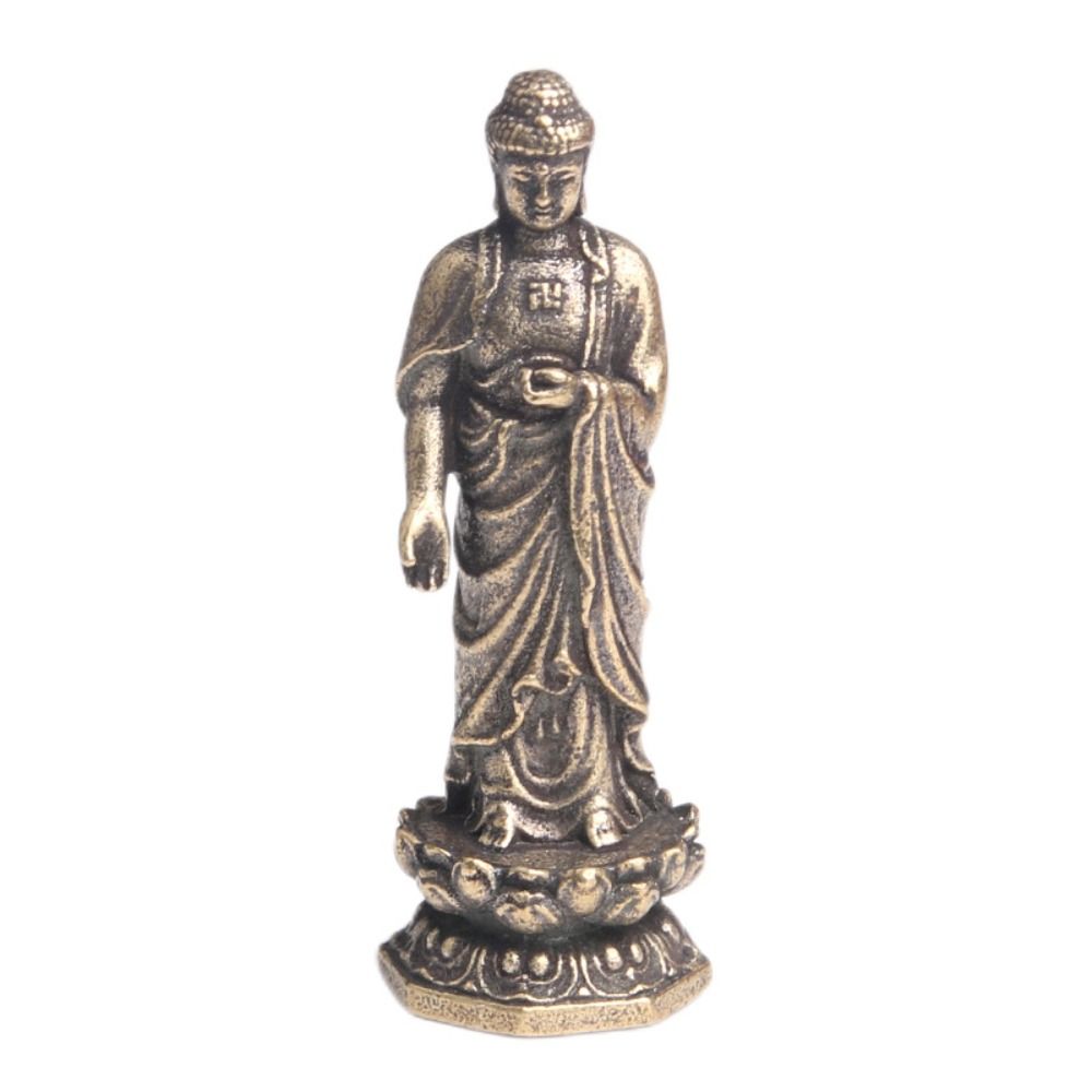SWEET Pure Brass Lotus Guanyin Statue Retro Tathagata Brass Buddha Sculpture Lucky Lotus Guanyin Tathagata Buddha Statue Home Decor