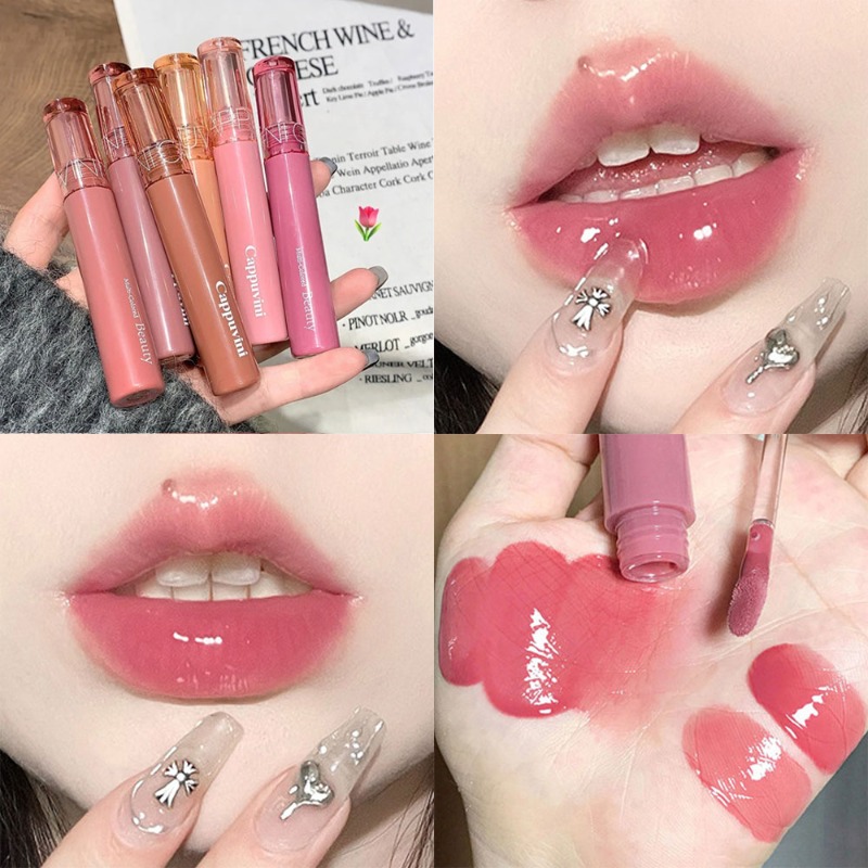 Dorisna Hàn Quốc hottie gương Son bóng nước bóng Son kem dưỡng ẩm thạch pha lê Y2K Son bóng trang điểm Hàn Quốc mỹ phẩm