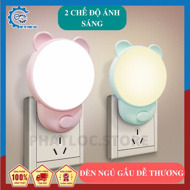 Đèn ngủ cắm tường hình gấu dễ thương - 2 tông màu ấm dịu mắt