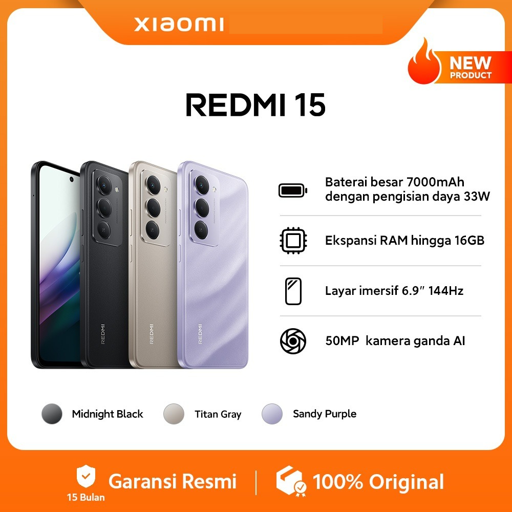 [NEW] Xiaomi Redmi 15 [8/128GB] [8/256GB] Baterai besar 7000mAh dengan pengisian daya 33W | Ekspansi RAM hingga 16GB Harga  2,500,000 Ringgit*Penghantaran Percuma
