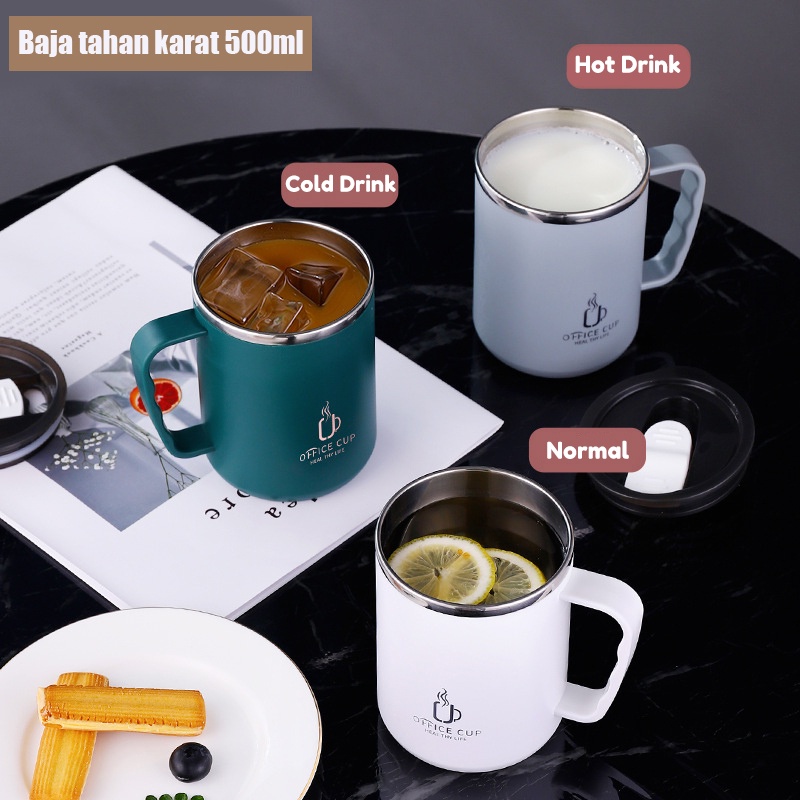 500ml 304 Mug Kopi Tahan Tumpahan Baja Tahan KaratMug Cantik