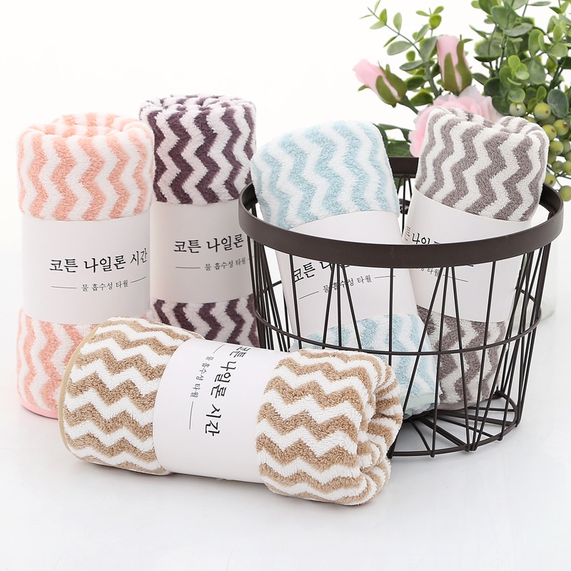 Combo 5 Khăn mặt lông cừu vải sọc nhiều màu lông siêu mịn kích thước 30x50cm