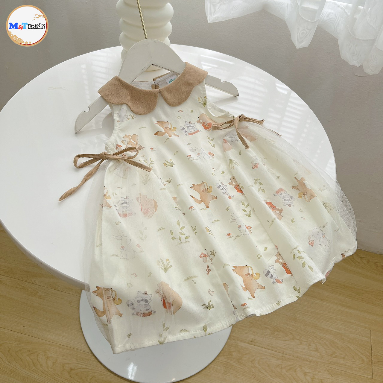 Váy bé gái cổ sen dáng suông phối ren - mt2412