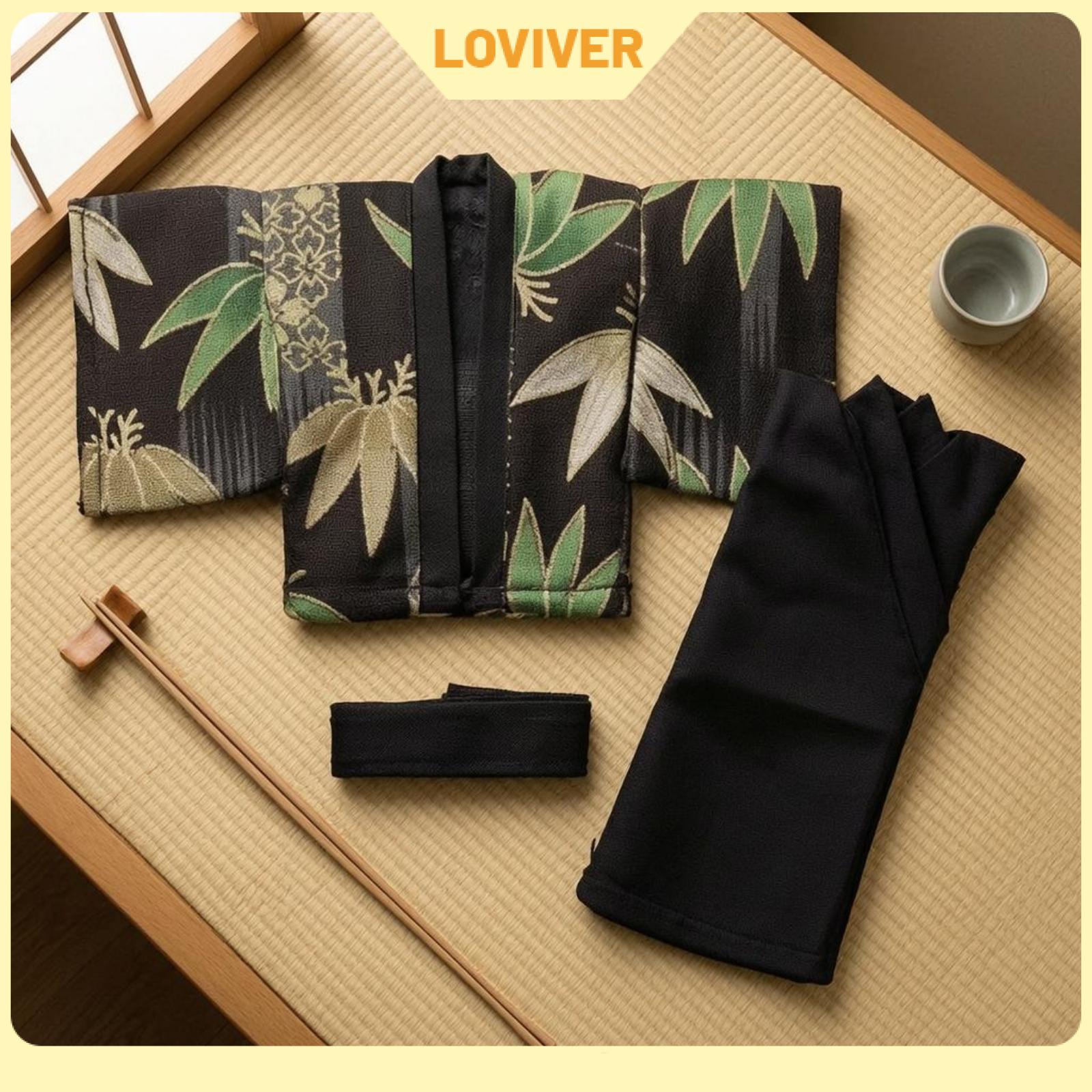 3 Pieces 1:12 Scale Doll Kimono Outfit Japanese Leaf-patternPattern Kimono Jacket Wide Sleeves ราคา 554 บาท*ส่งฟรี