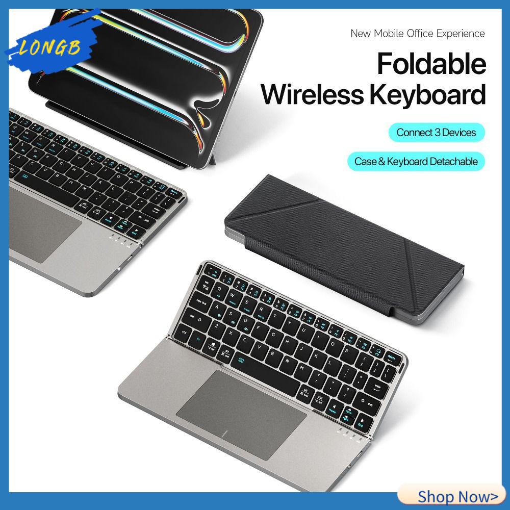LONGB Gấp lại Bàn phím Bluetooth Giá đỡ điện thoại PC có bàn di chuột Bàn phím có thể gập lại Chất lượng cao Da PU Bàn phím máy tính bảng Cho iOS/Android/Cửa sổ/Mac