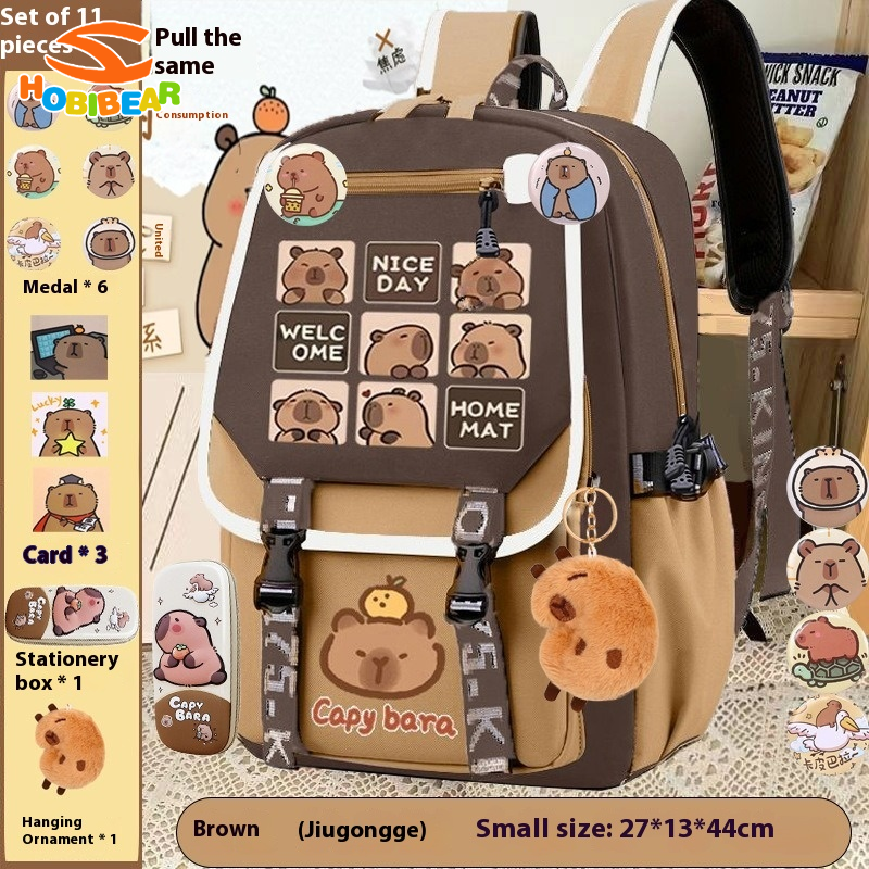  HOBIBEAR cặp học sinh cặp học sinh cấp 1 balo cho bé ba lô học sinh cấp 1 capybara túi đi học trẻ em bé trai và bé gái tiểu học và trung học học sinh ba lô Trọng lượng nhẹ 