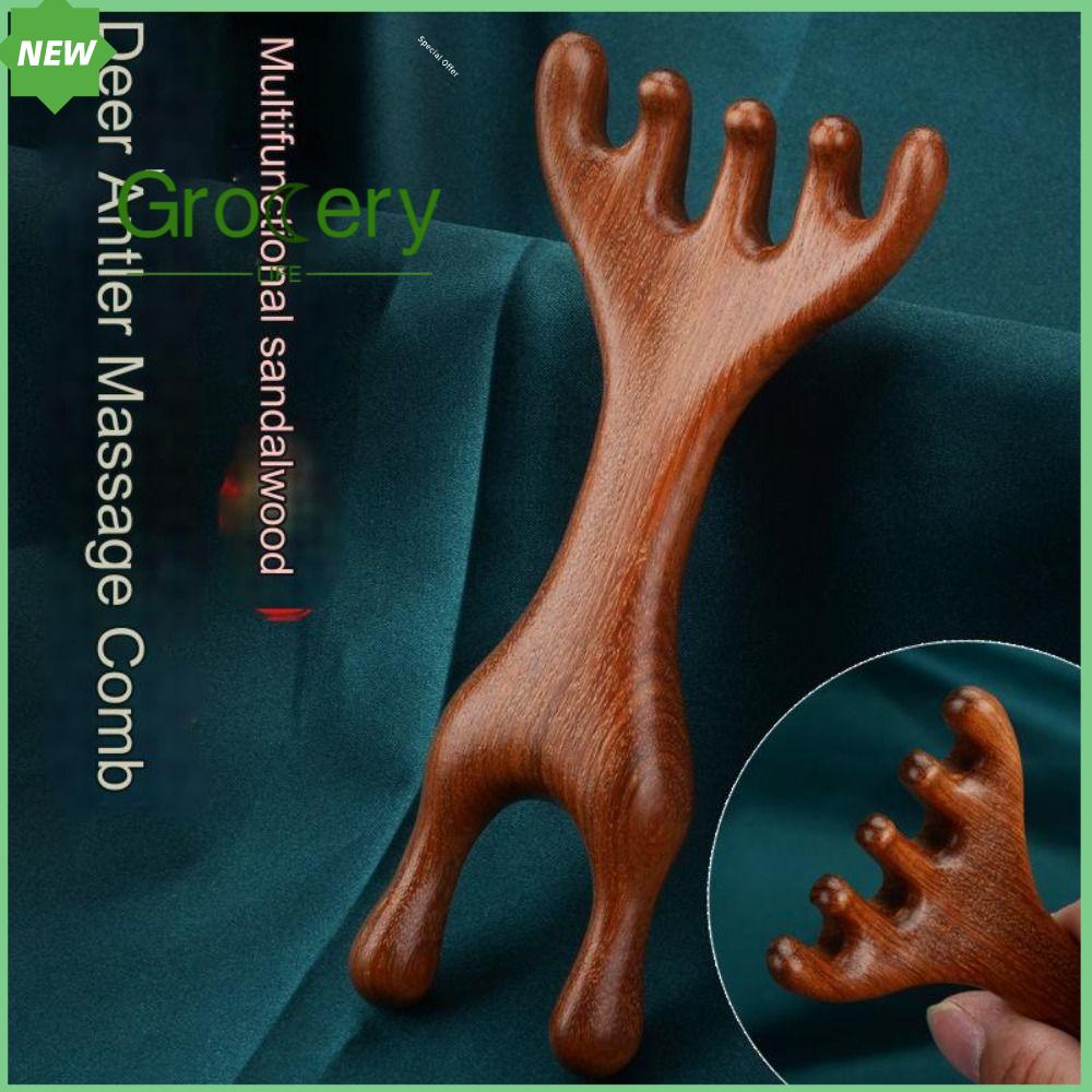 GROCERY LIFE 1Pc/2Pcs Gỗ đàn hương Lược mát xa kinh tuyến cơ thể Hai đầu Gạc Hươu Lược mát xa trị liệu bằng gỗ  Dụng cụ chống tĩnh điện Chăm sóc sức khỏe