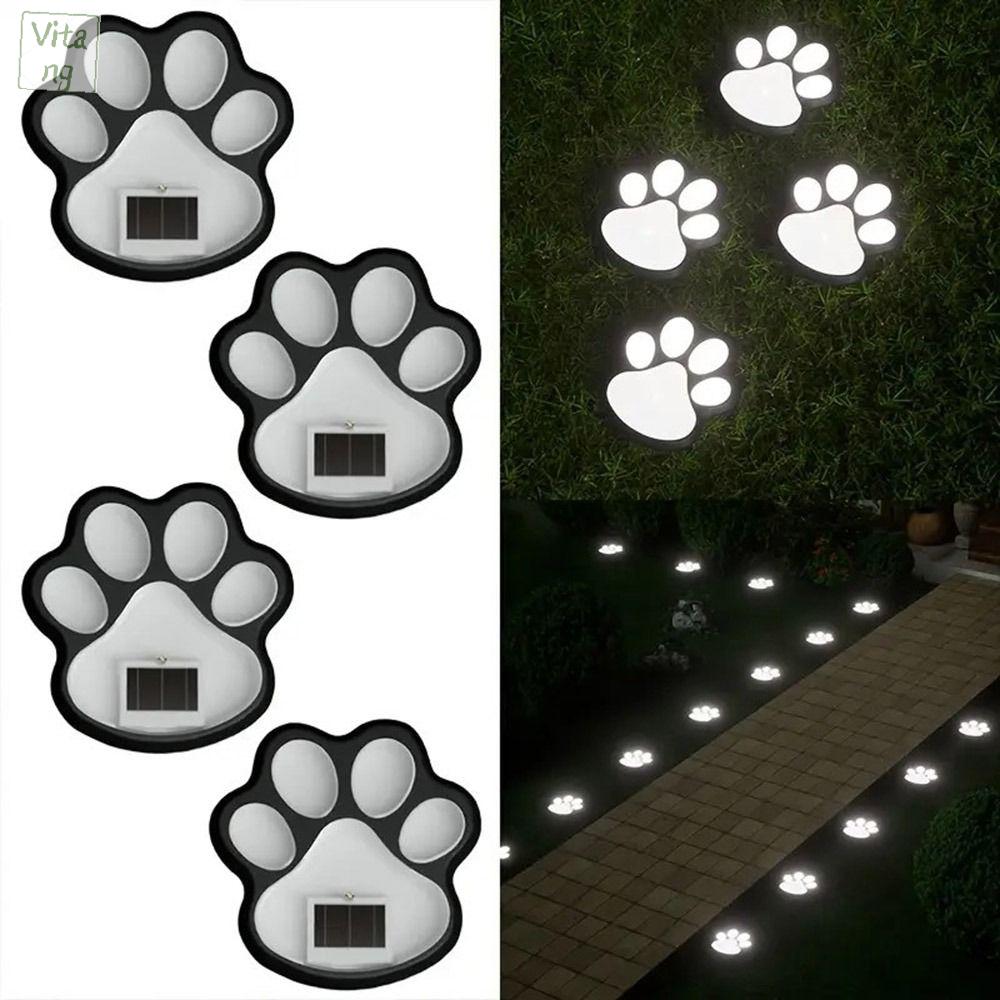 VITANG 4Pcs Điều khiển ánh sáng thông minh Đèn năng lượng  trời ngoài trời Tiết kiệm năng lượng Chạy bằng năng lượng  trời Đèn in dấu chân chó mèo Đèn đường đi Chống nước Đèn cỏ đường Dành cho vườn, sân hiên, bãi cỏ