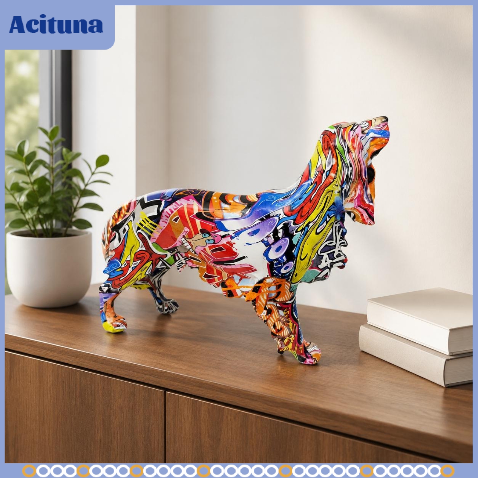 Acituna Hand-Painted Finish Golden Retriever Figurine Realistic Features Golden Retriever Statue Resin Material Colorful Dog Sculpture Sturdy for Office, Housewarming ราคา 9,221 บาท*ส่งฟรี